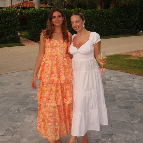 Selfie Leslie Orange Yellow Ruffled Tiered Sundress - Picture 3 of 3